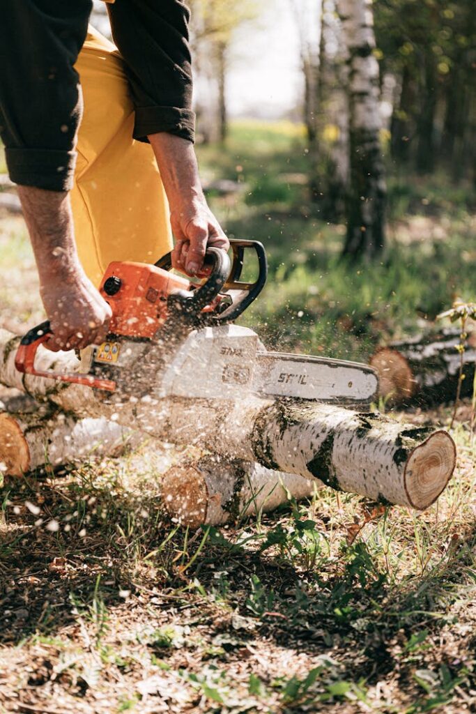 Person Using Chainsaw